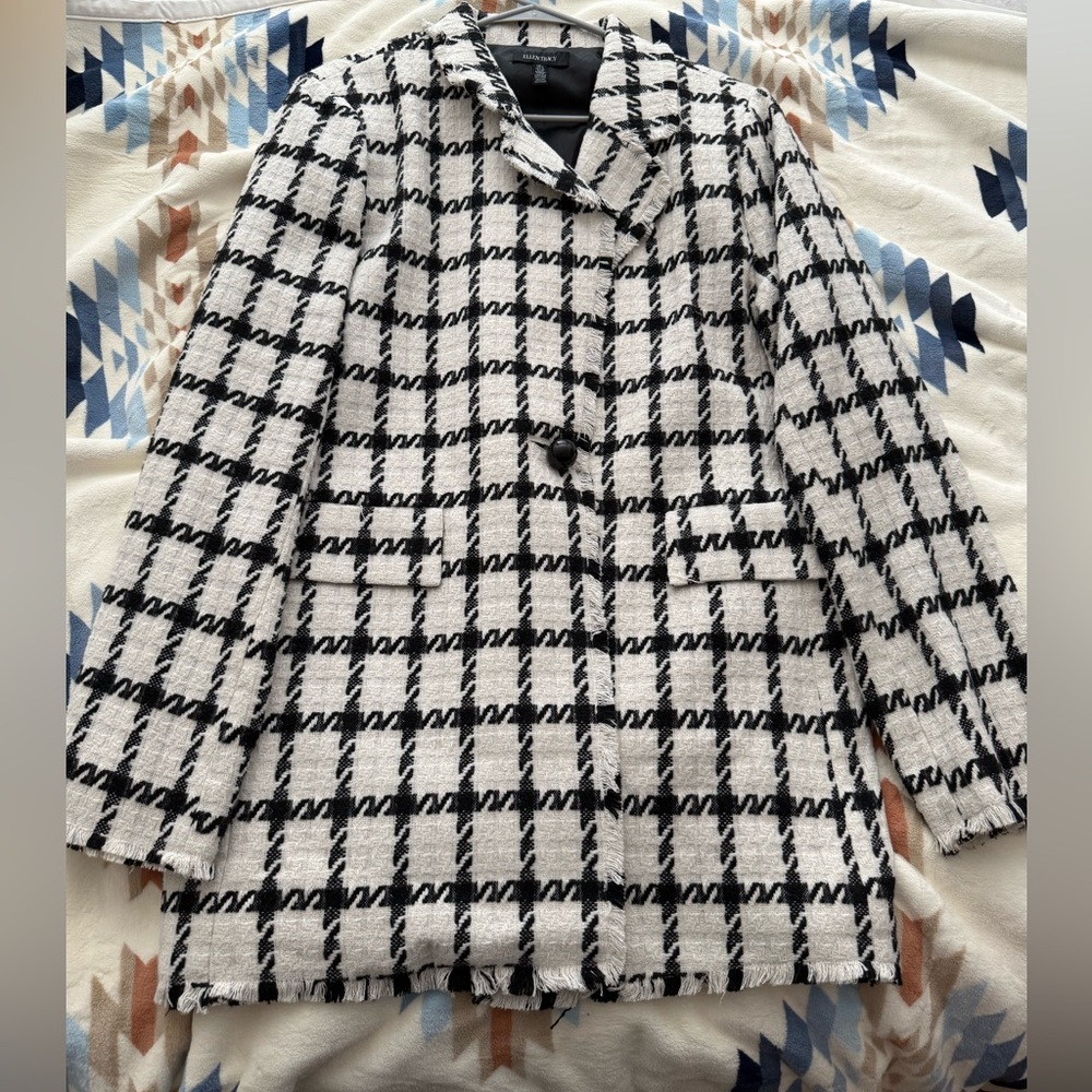 Ellen Tracy Black and White Plaid Blazer
